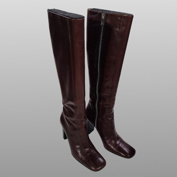 Bally CHADRA Italy Knee High Leather Boots Deep Plum 37 EU 6.5 US - Picture 1 of 7